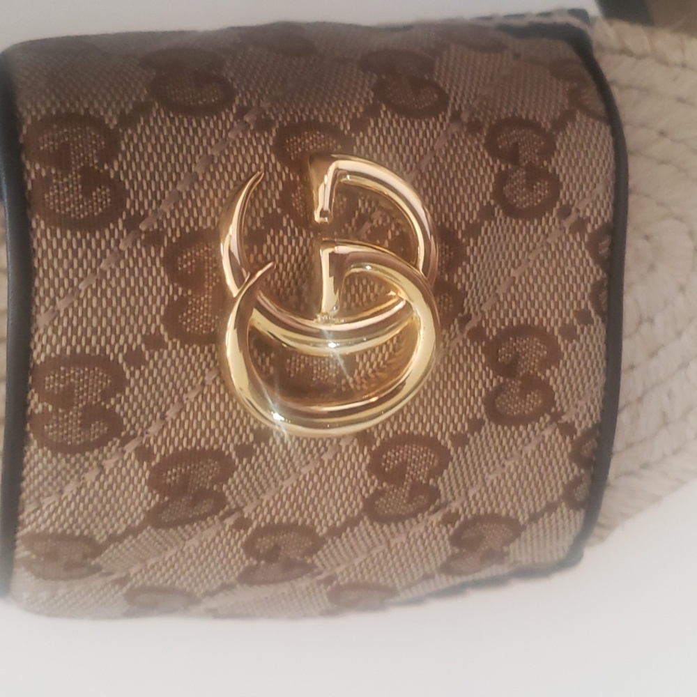 Gucci Beige/Ebony Marmount GG Espadrille Wedge Sandals - Picture 3 of 9